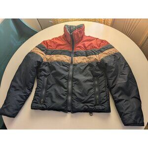 Vintage SKYR Men's Size Large Ski Parka Jacket 80s Navy Orange Stripe Hong Kong